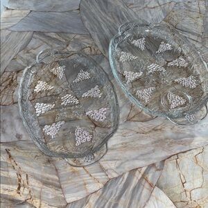 Anchor Hocking Vtg Snack Plate Trays Grapes Clear Glass Replacement Set of 2